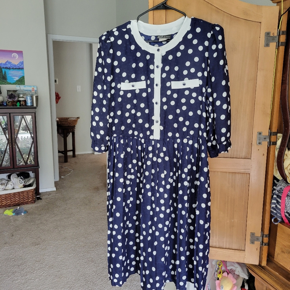 Navy Polka Dot Dress